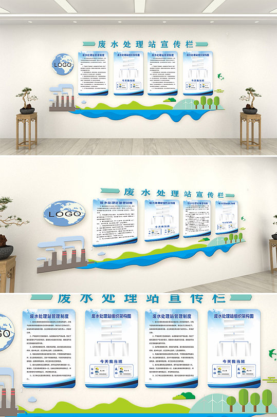 简约污水治理宣传栏文化墙