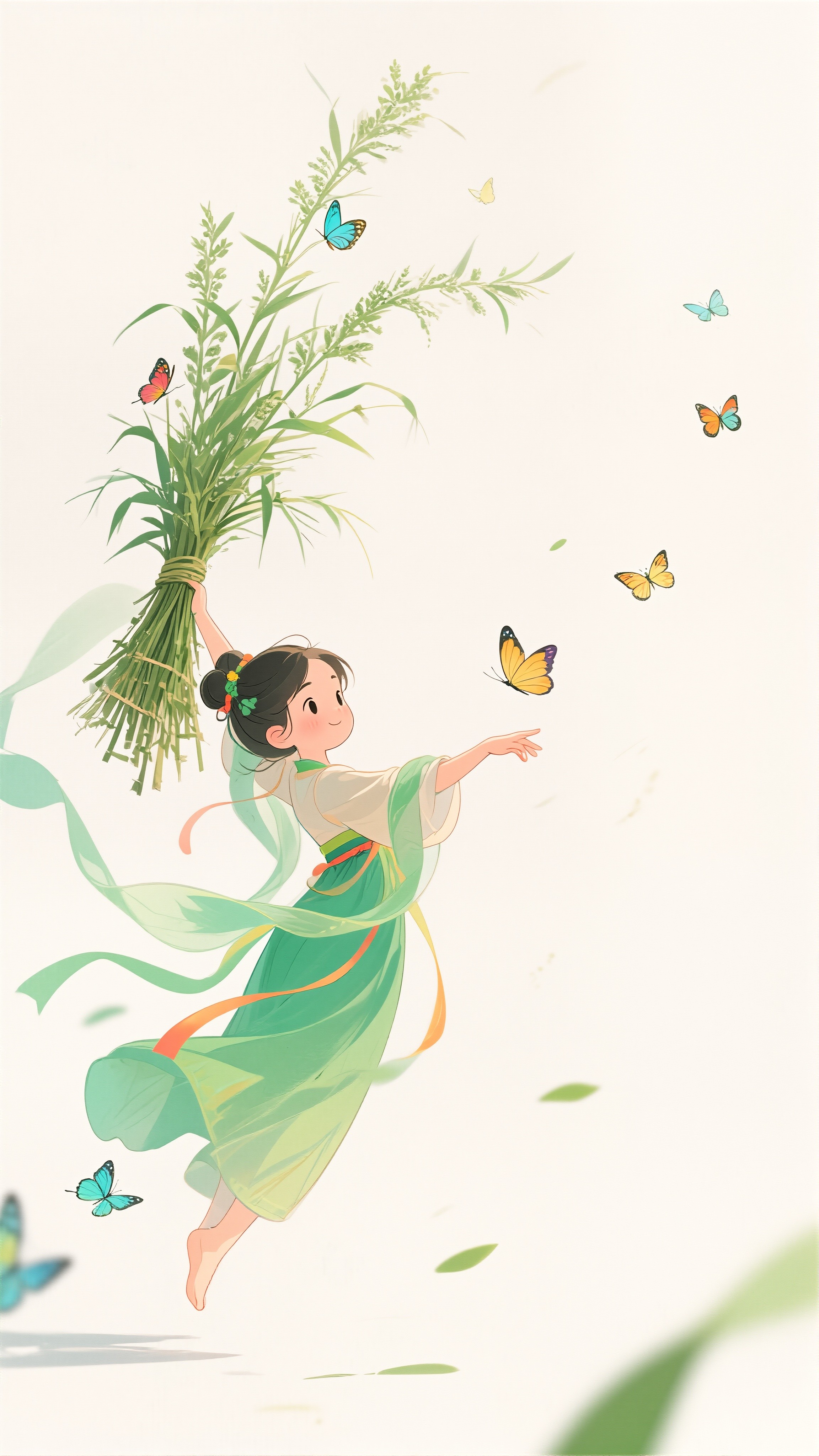 古风少女戏蝶舞于春景素材