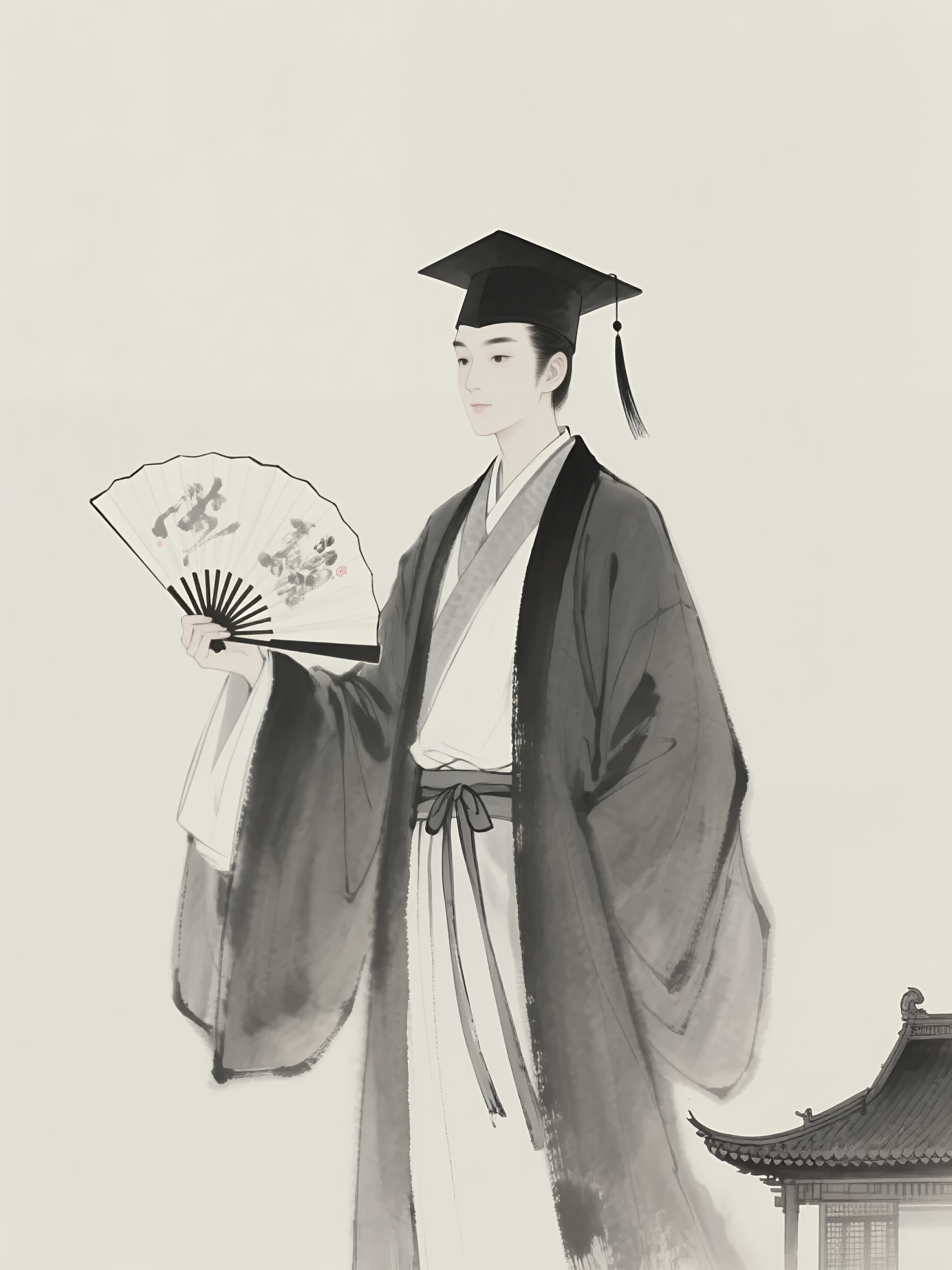古风男子持扇儒雅形象素材