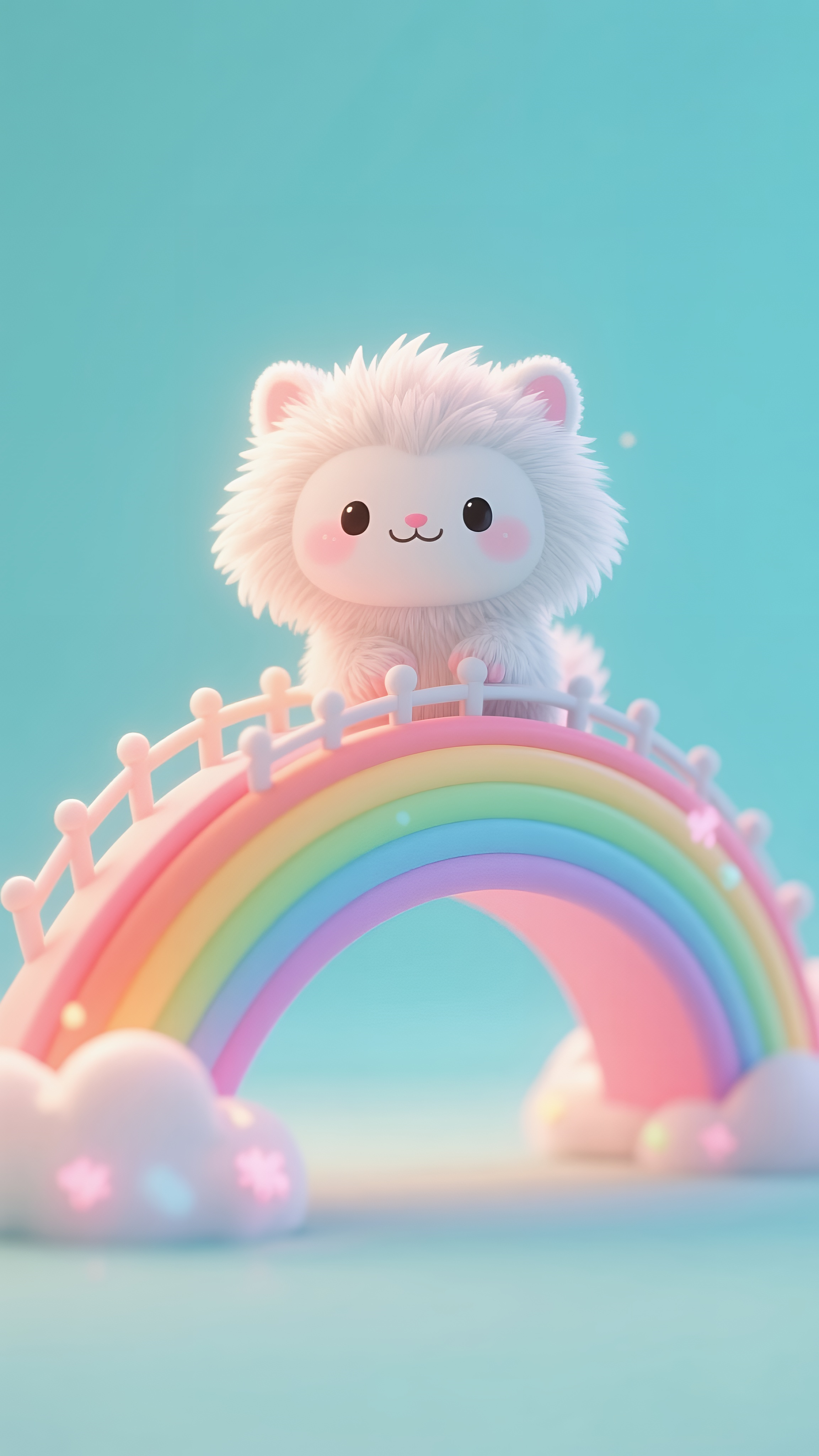 彩虹上的可爱小白猫素材