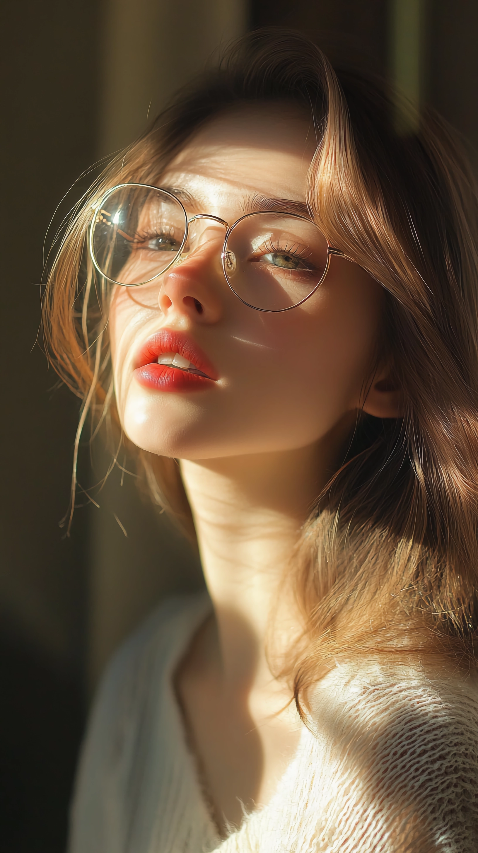 戴眼镜的优雅女性特写素材