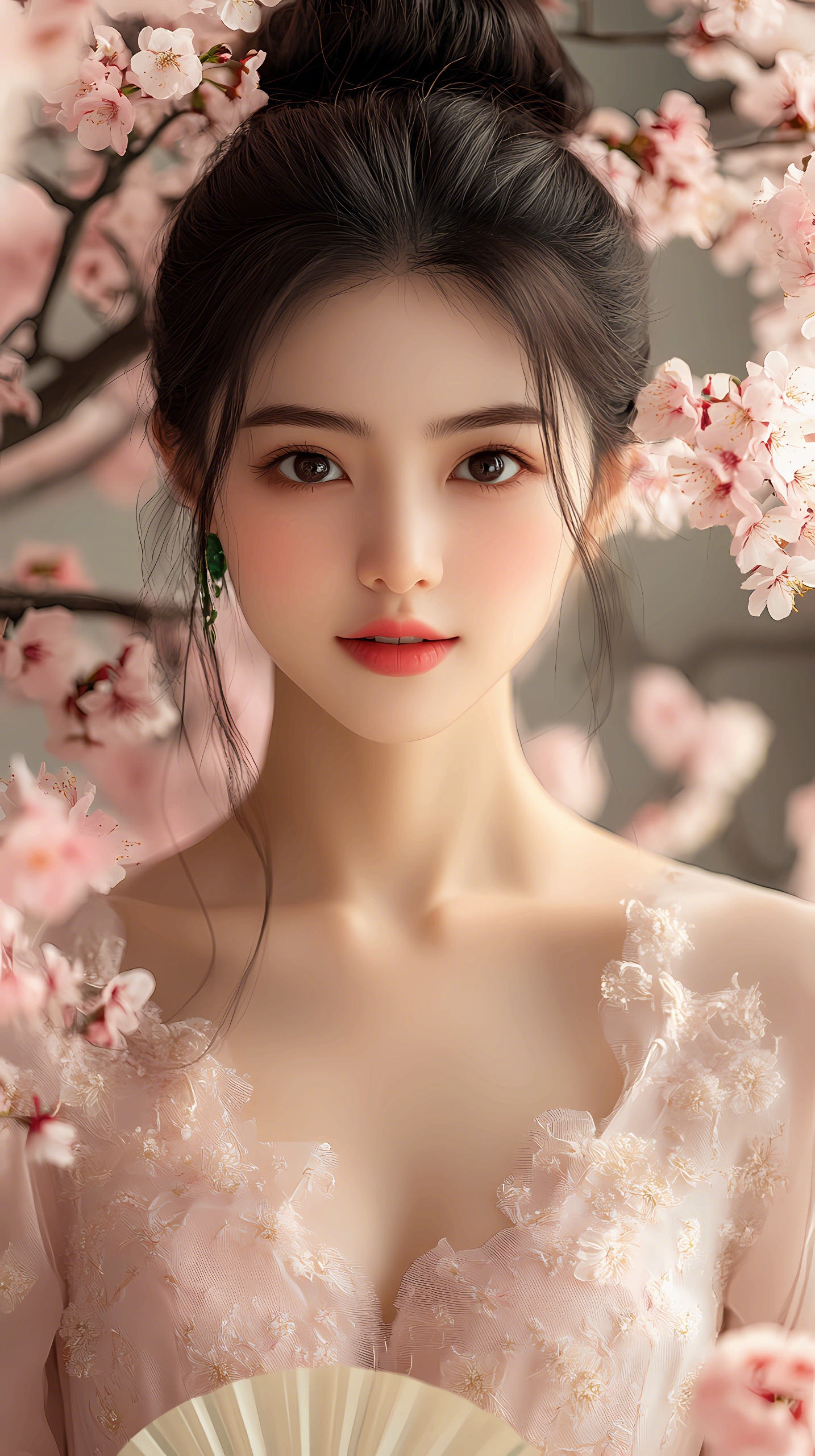 樱花树下的古典优雅女子素材