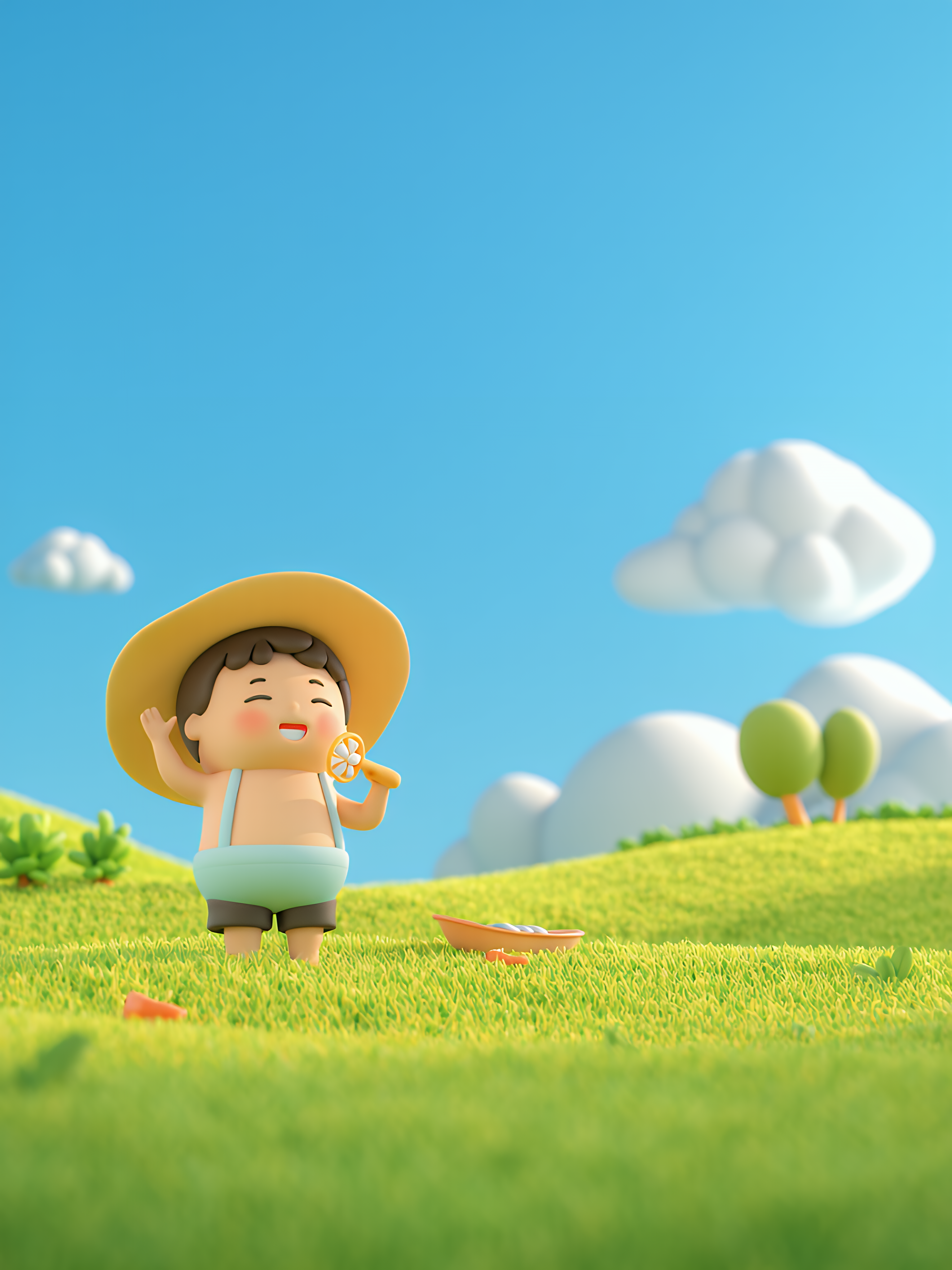 田野上的草帽小孩素材