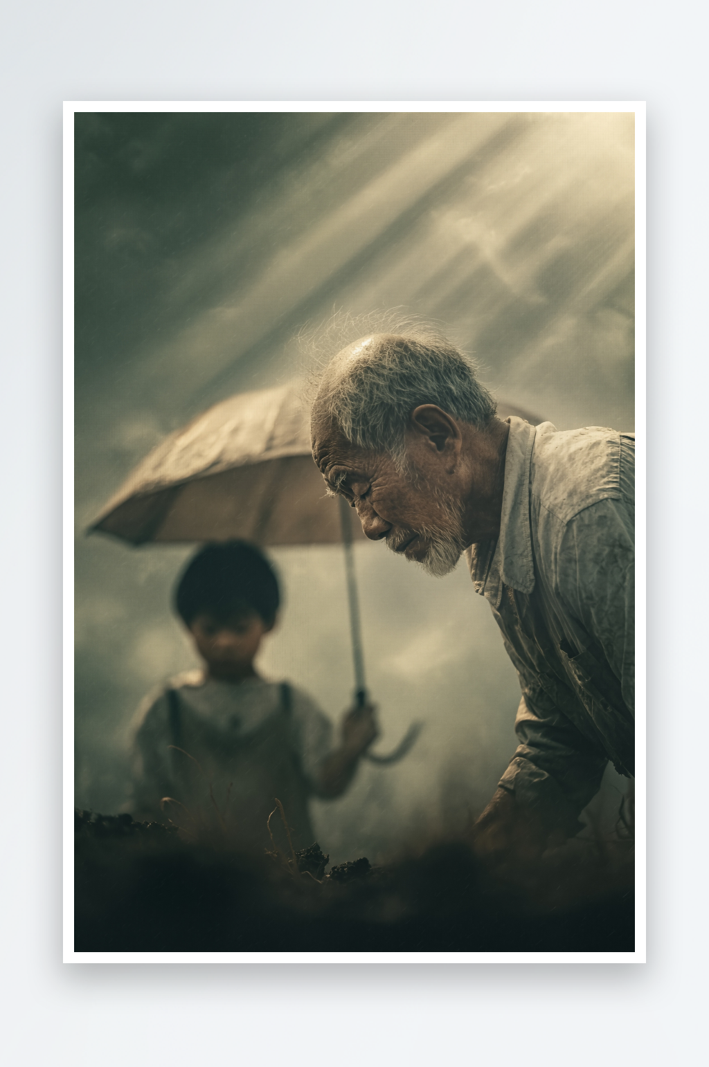 太阳雨中父子亲情素材