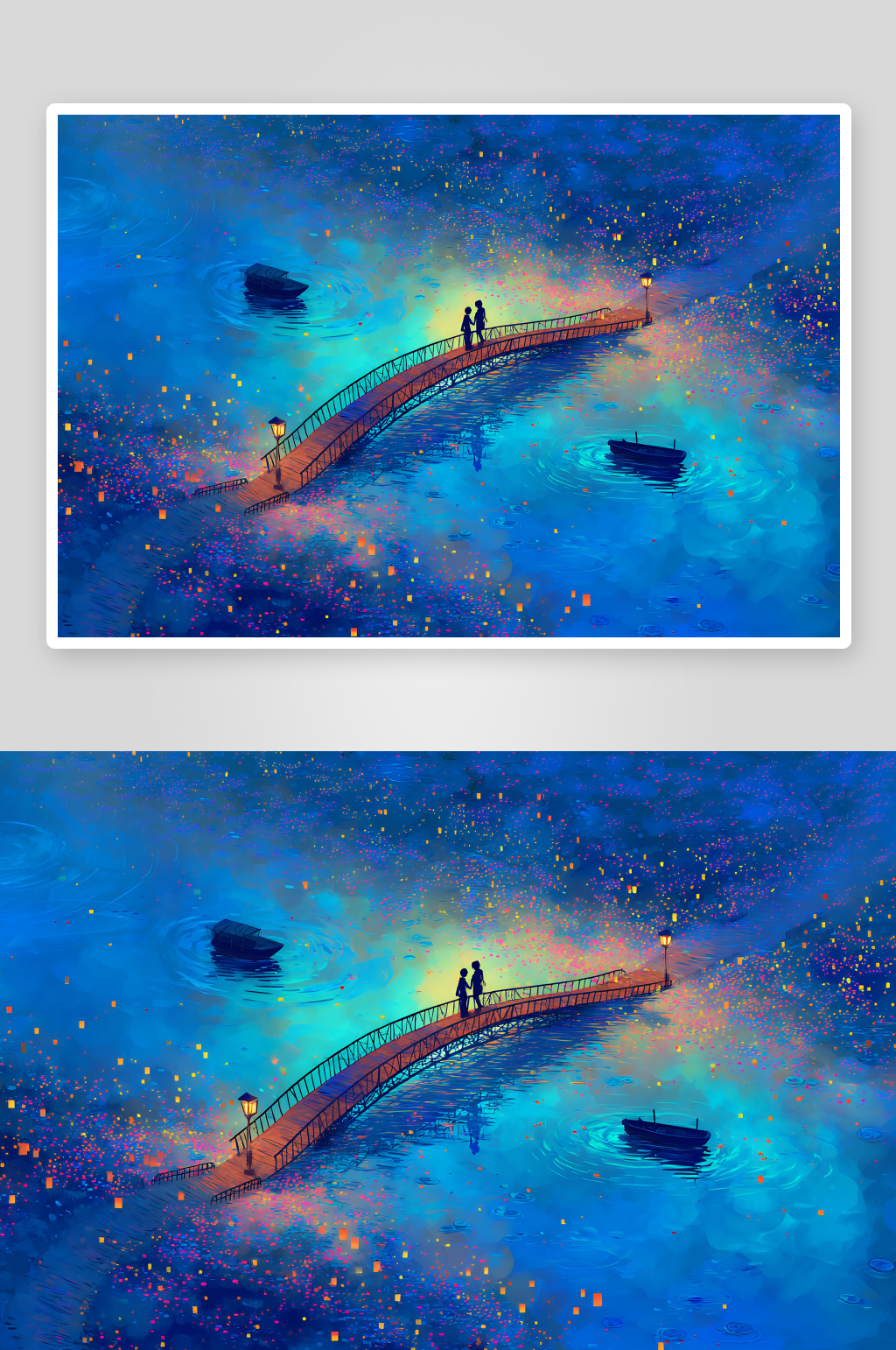 梦幻桥上的浪漫情侣素材