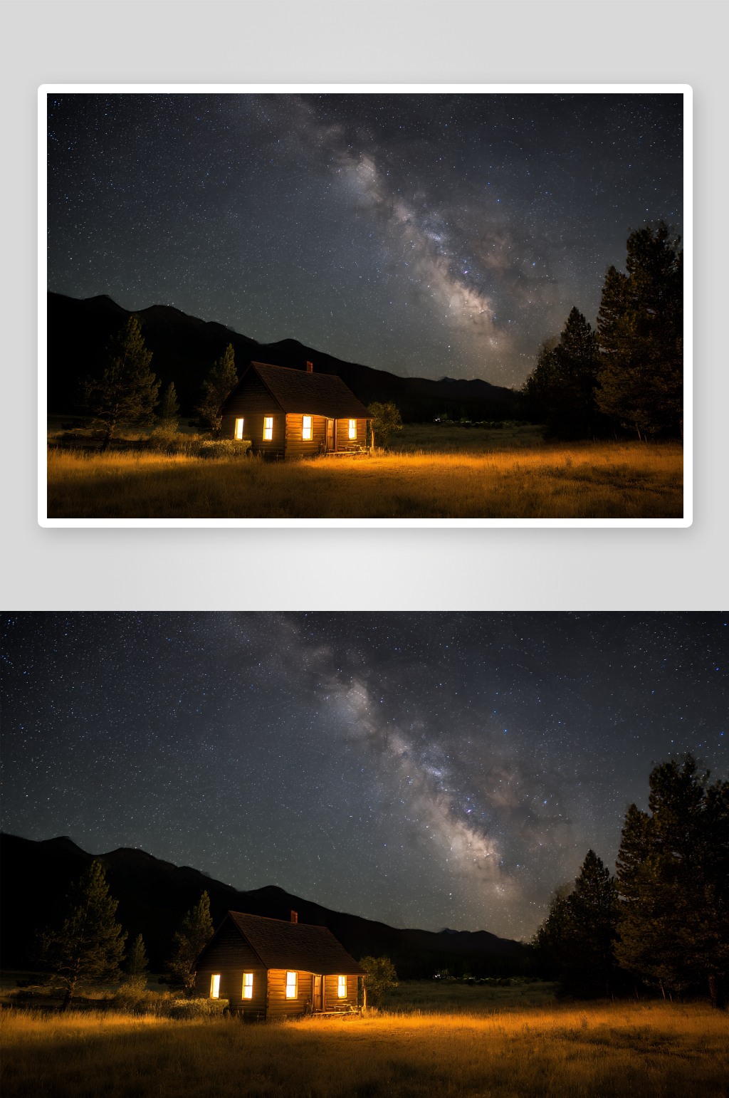 星空下的静谧小屋素材