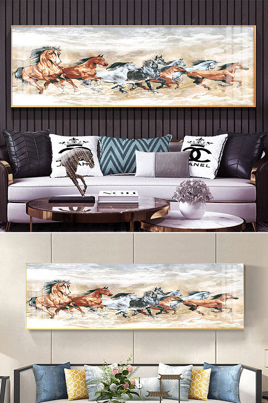 八骏图横幅室内挂画-众图网