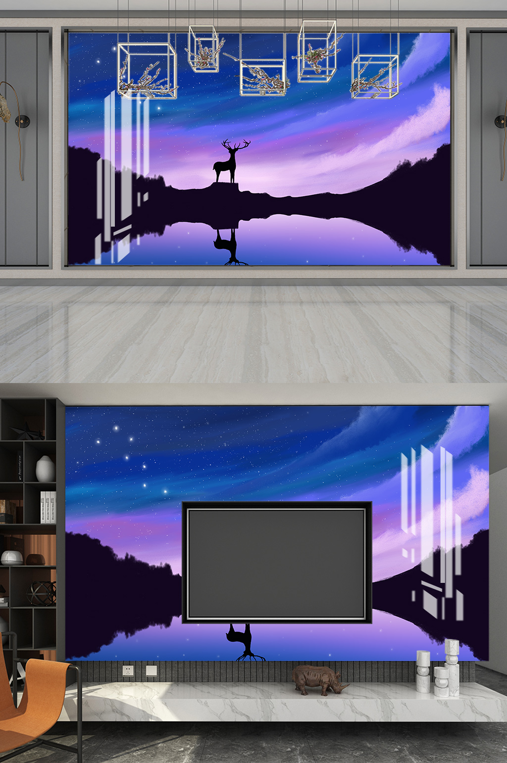 夜晚星空麋鹿背景素材
