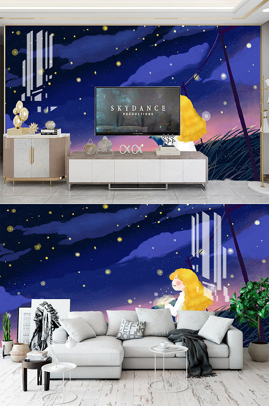 唯美星空背景墙壁画