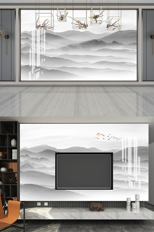 抽象山水画背景墙-众图网