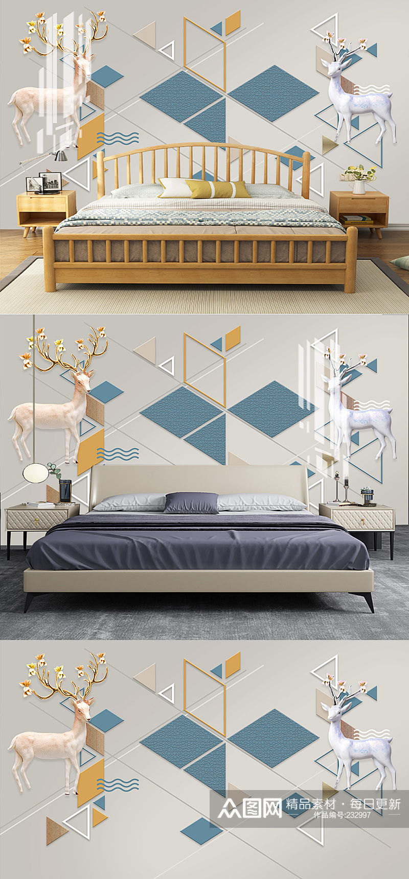 北欧现代抽象麋鹿背景墙素材