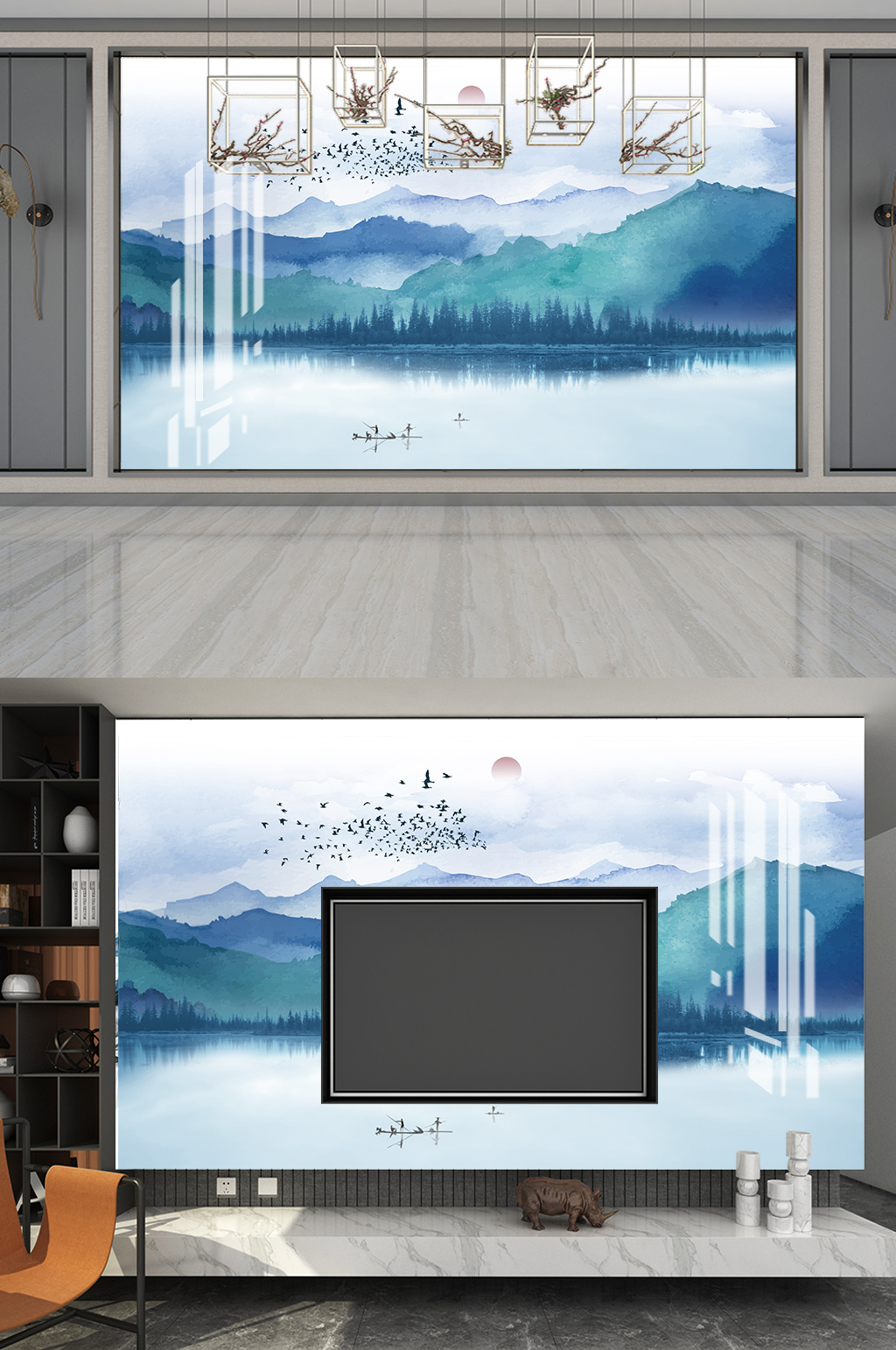 室内山水电视背景素材