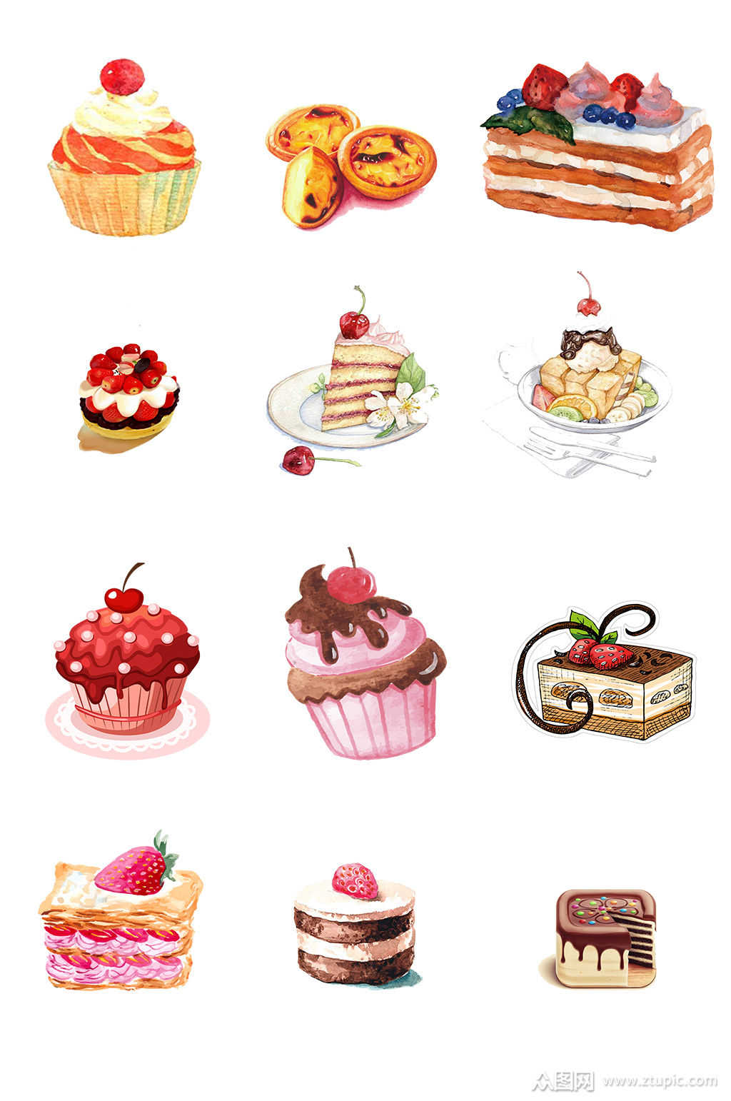 手绘卡通奶油糕点素材