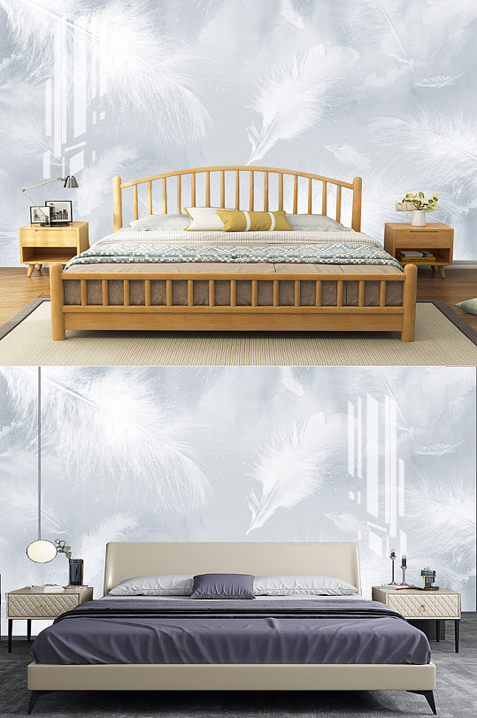 简约唯美羽毛卧室背景-众图网