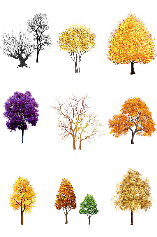 树木无缝背景矢量图立即下载9款扁平化森林树木矢量图彩色花卉和树木