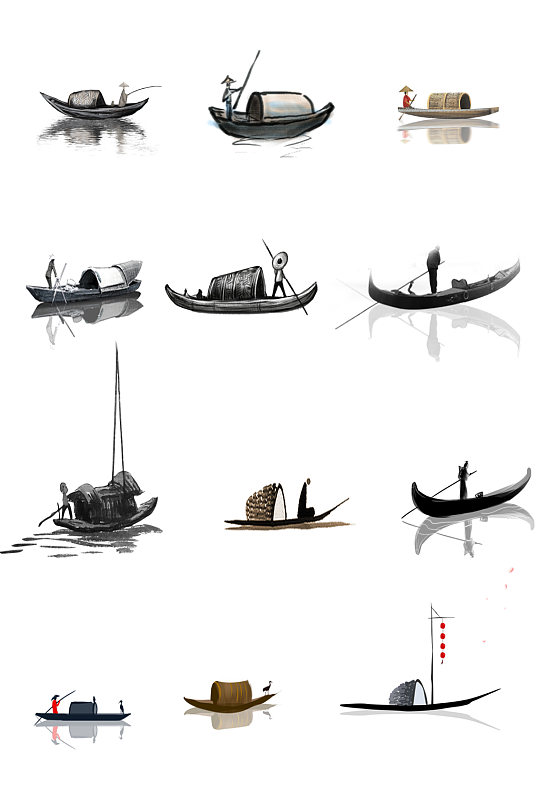 水墨抽象船只素材
