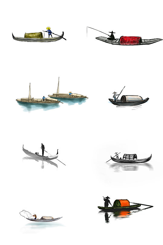 抽象水墨画船只素材-众图网