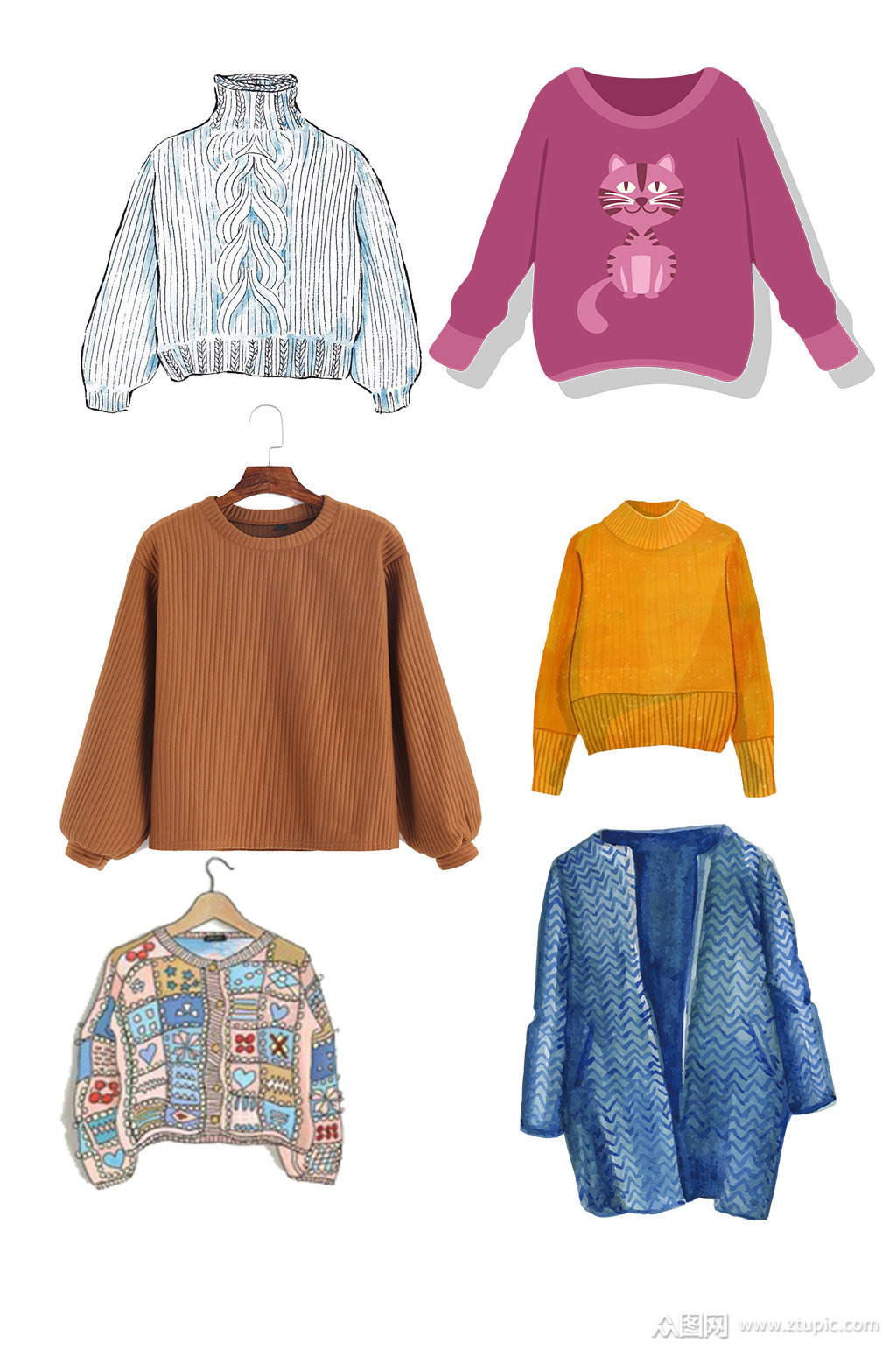 毛衣手绘彩绘可爱图片素材