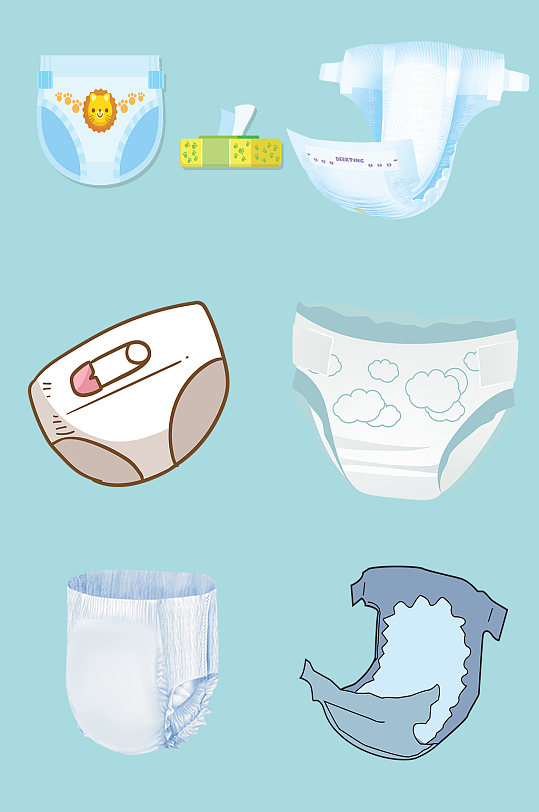 纸尿裤尿片手绘卡通-众图网