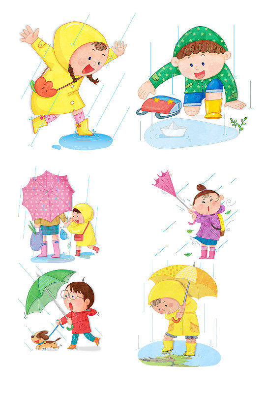 雨中玩耍的儿童素材