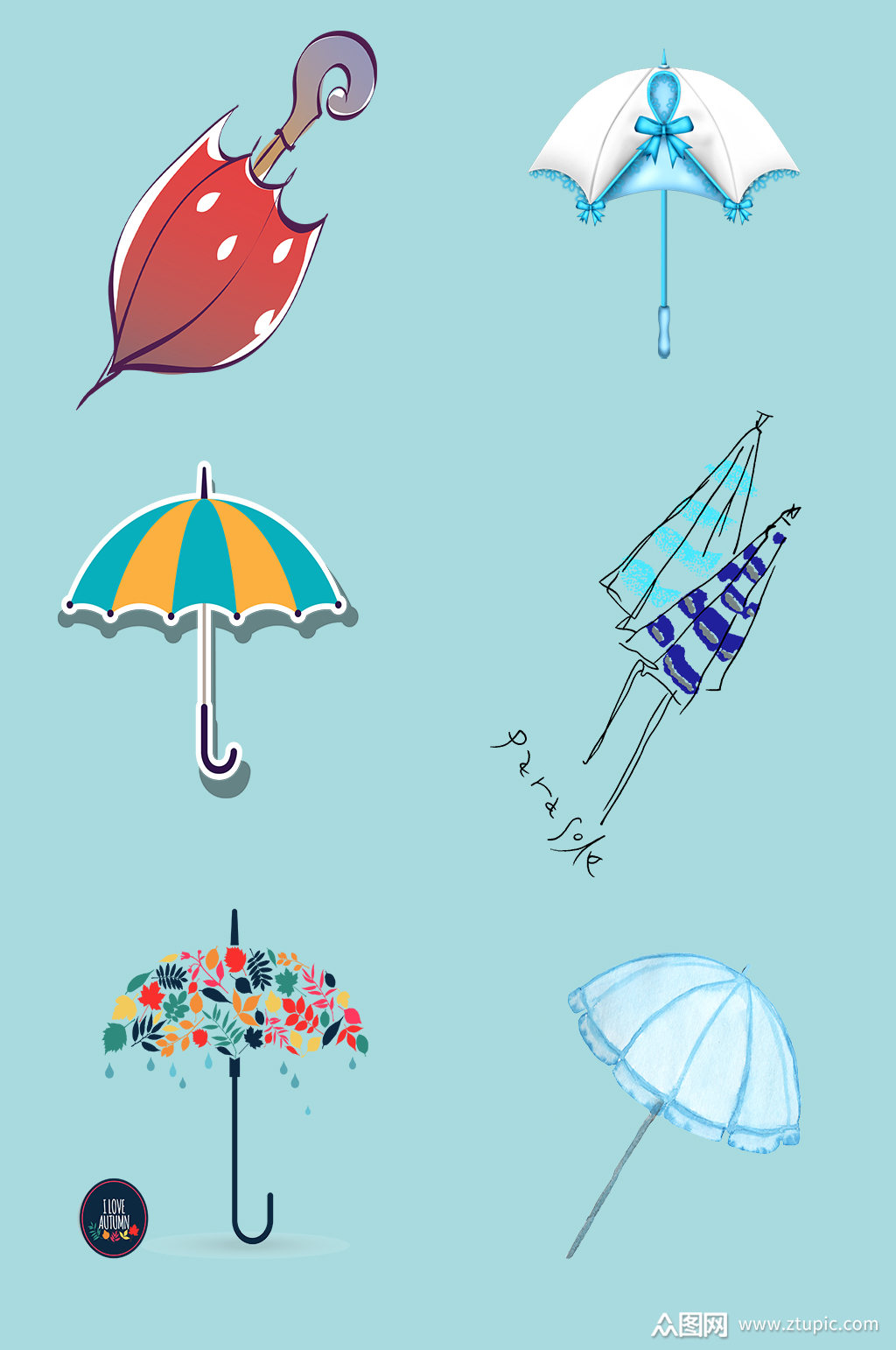 手绘卡通雨伞素材素材