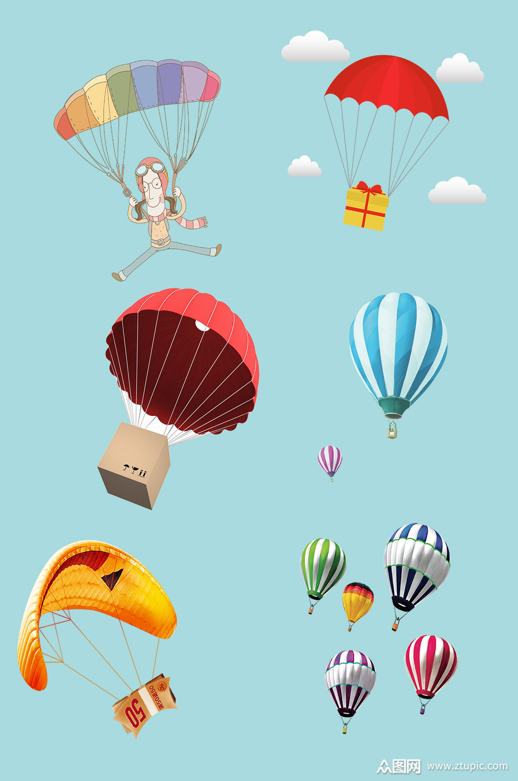 手绘卡通创意热气球