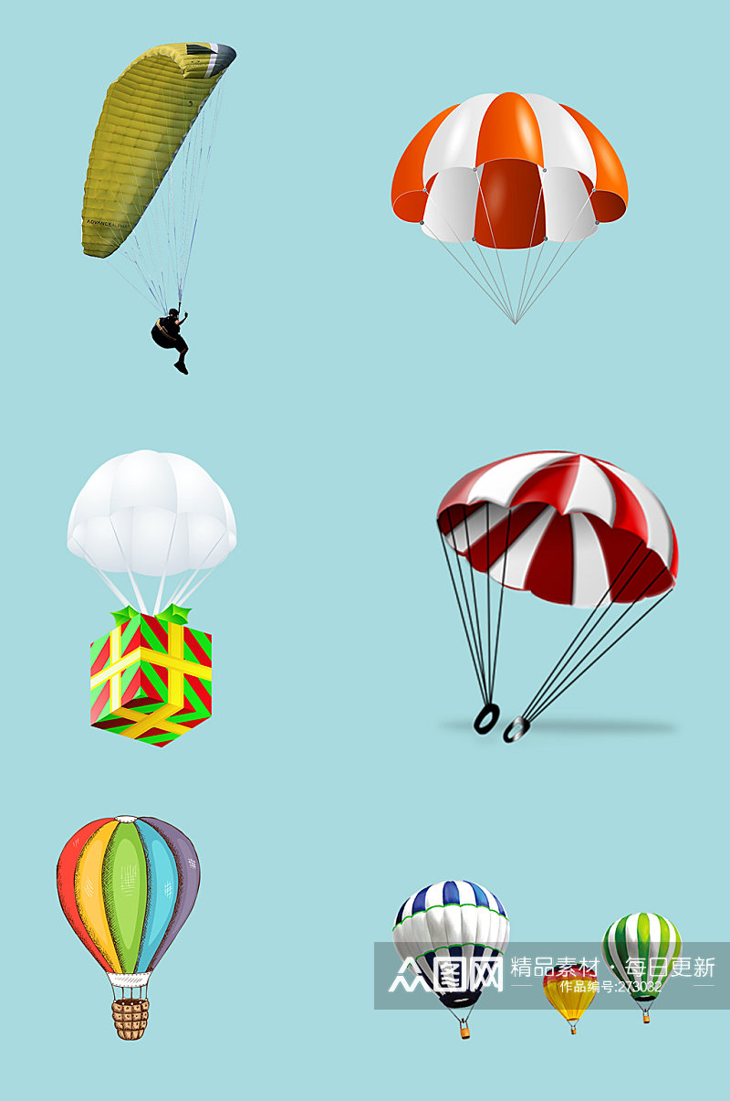 降落伞热气球手绘素材