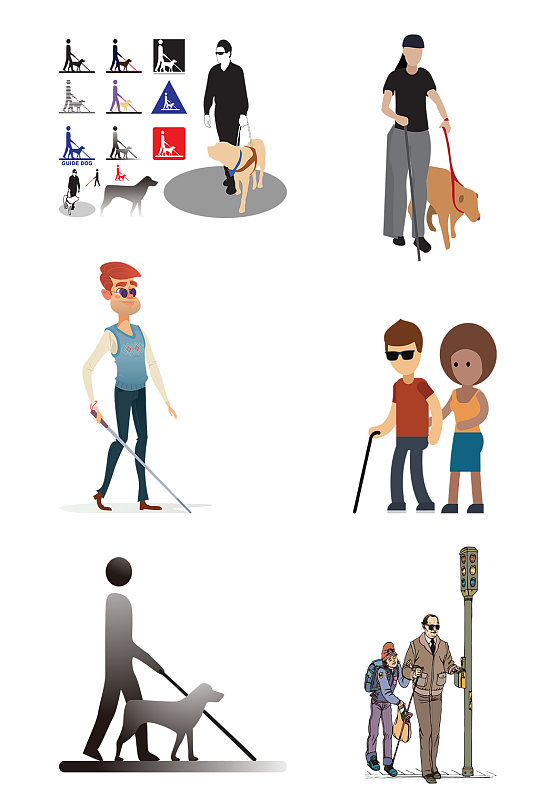 手绘动漫卡通盲人