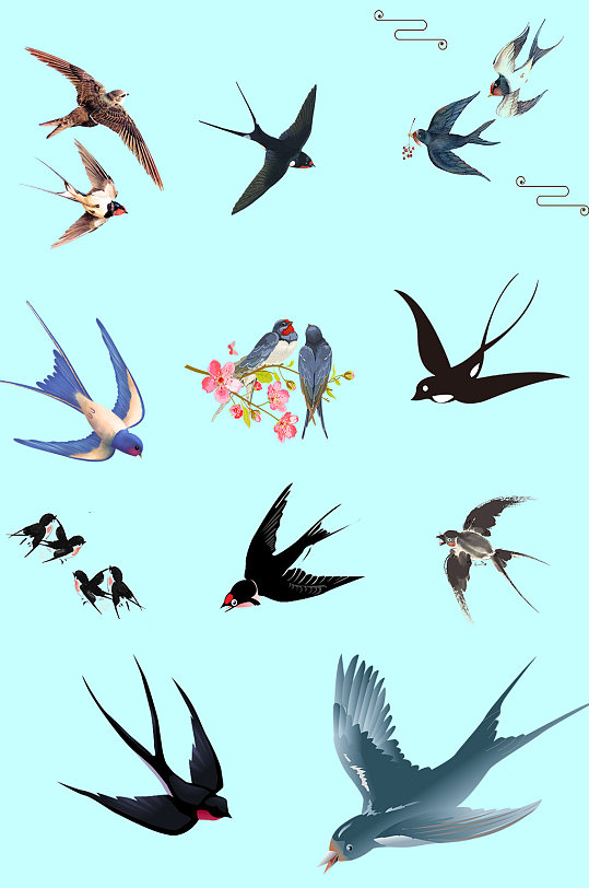 燕子手绘彩绘小燕子-众图网