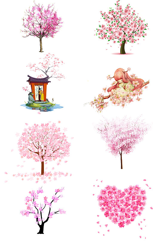 手绘桃花免抠素材