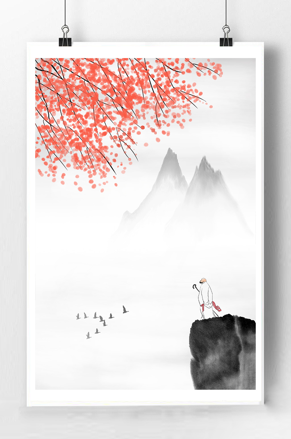 水墨山水插画海报素材