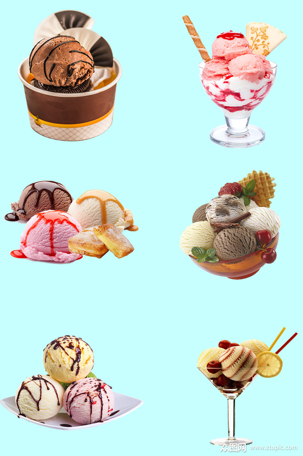 七色冰淇淋球图片素材