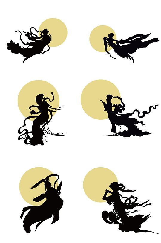 嫦娥奔月剪影素材