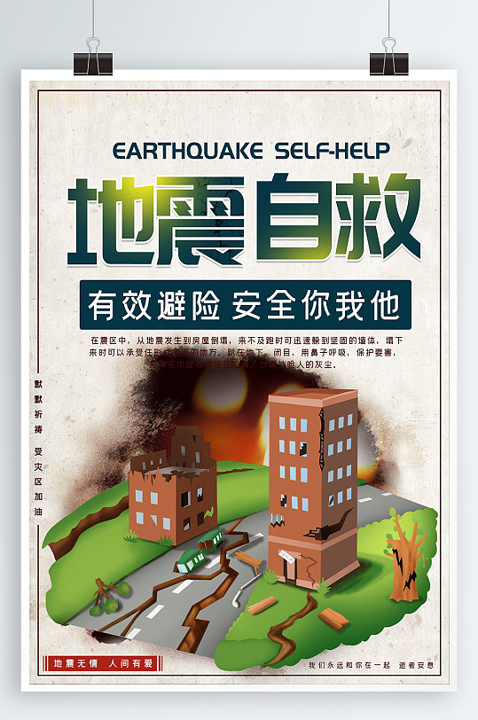 防震减灾地震自救常识海报