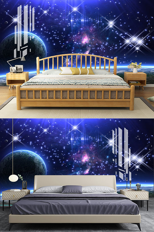 梦幻星空床头背景墙-众图网