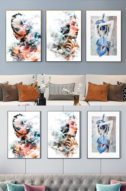 西欧人物抽象三联画-众图网