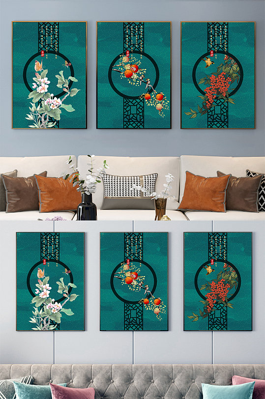 传统中式三联画玄关-众图网