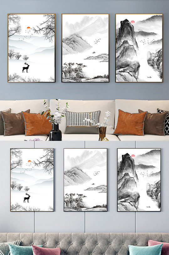 水墨山水玄关装饰画 大气山河图-众图网