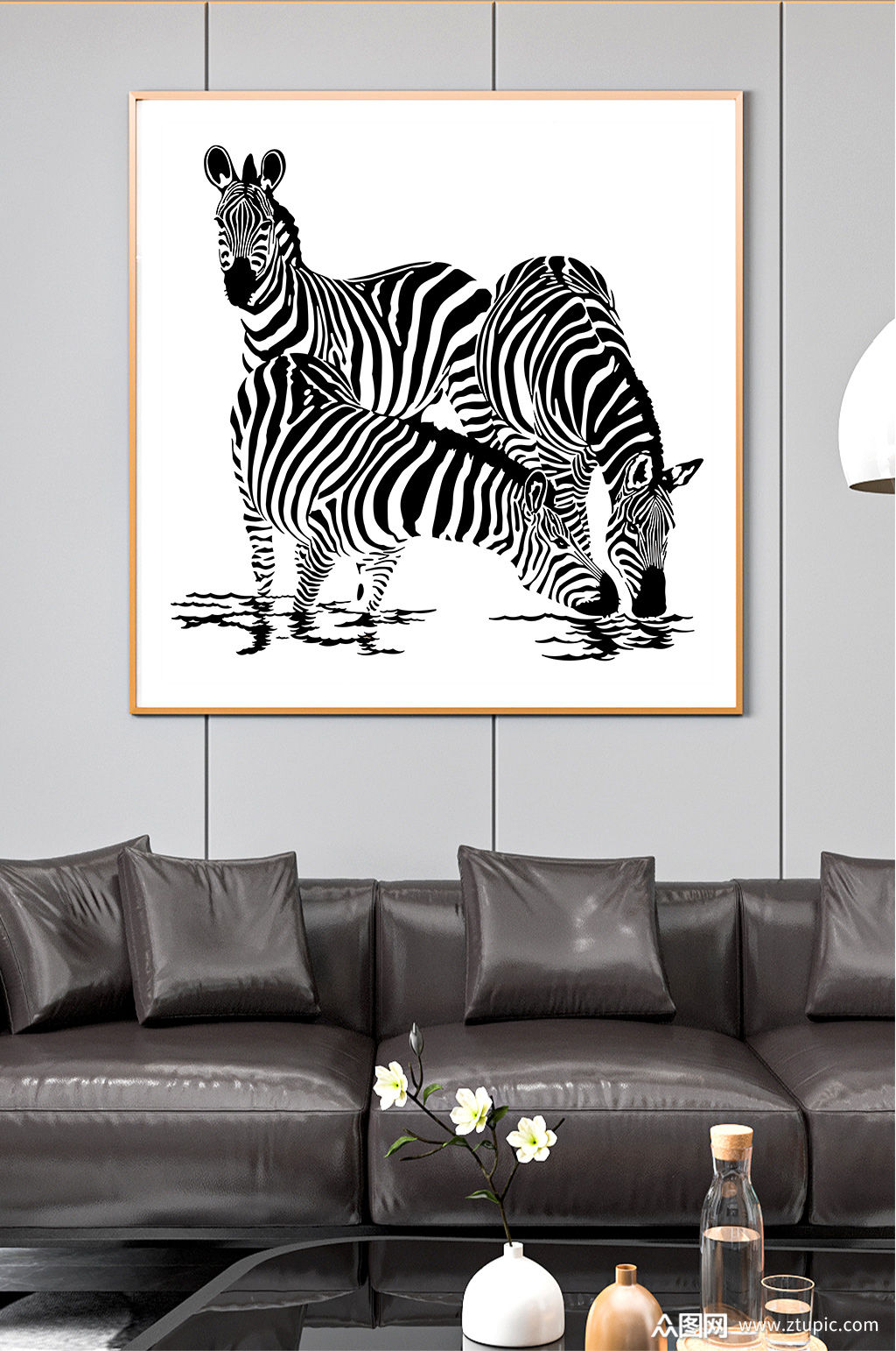 手绘斑马动物装饰画