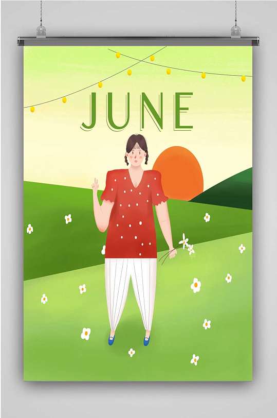创意绿色人物春天插画海报-插画素材下载-众图网