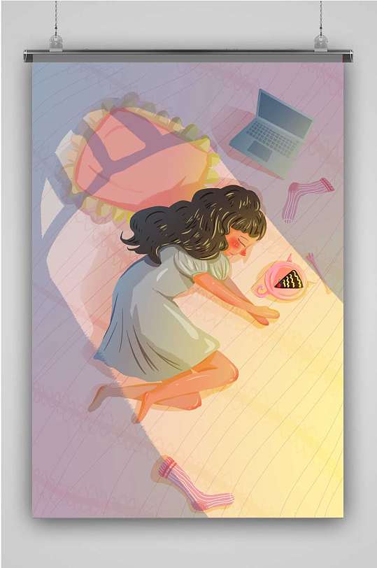 创意卡通女生睡觉插画-众图网