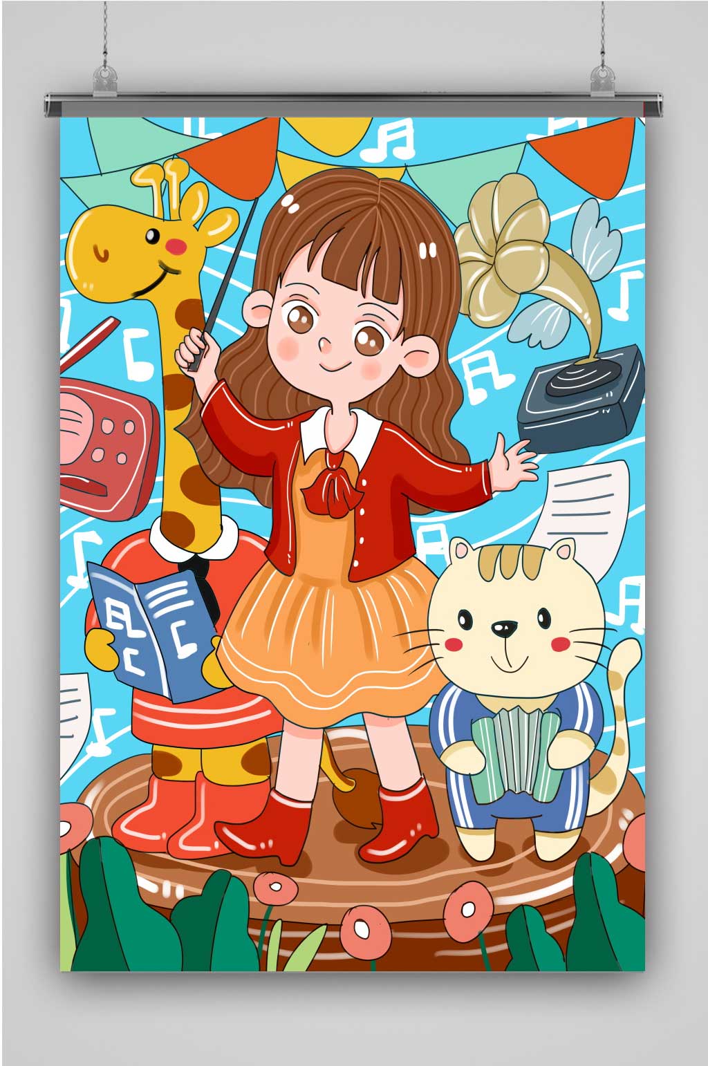 创意卡通女孩音乐节主题插画素材