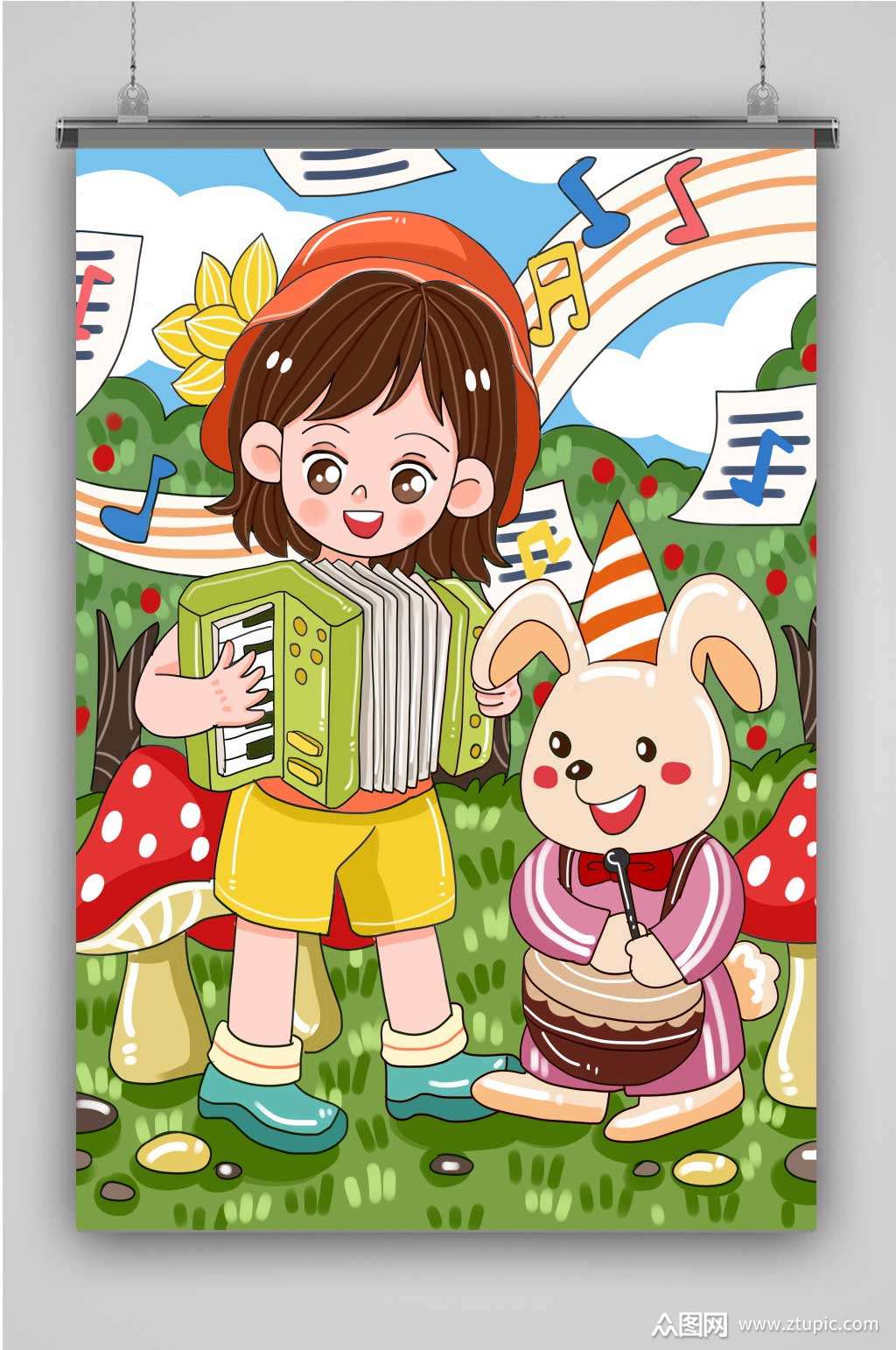 创意卡通音乐节主题插画素材