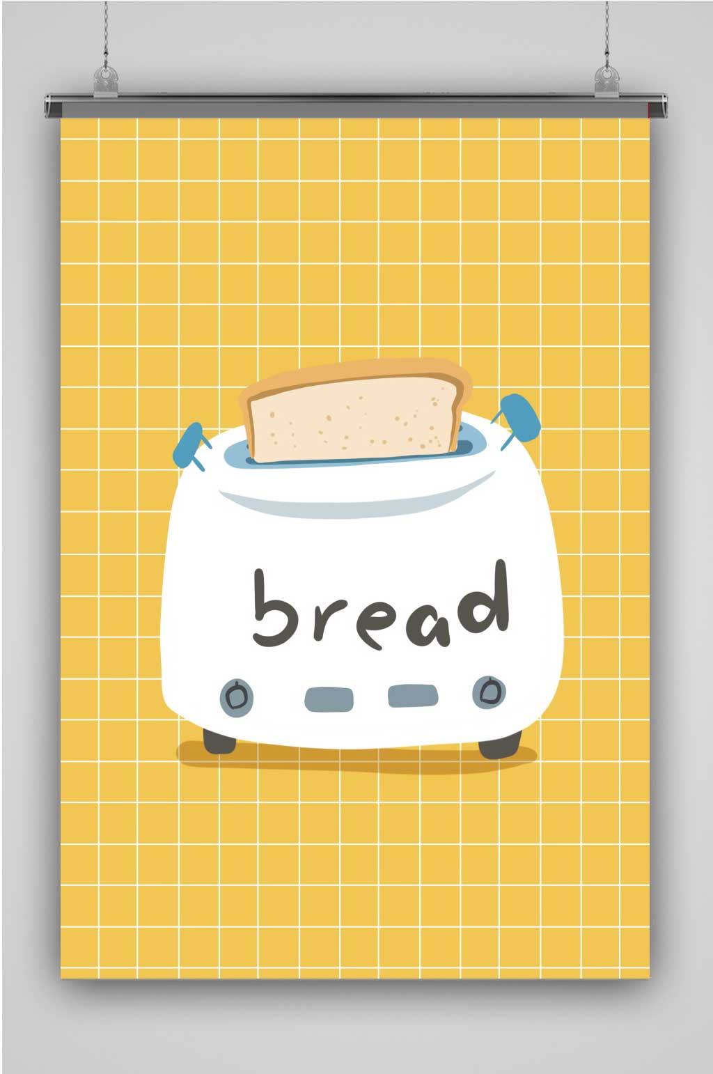 创意卡通面包机插画海报