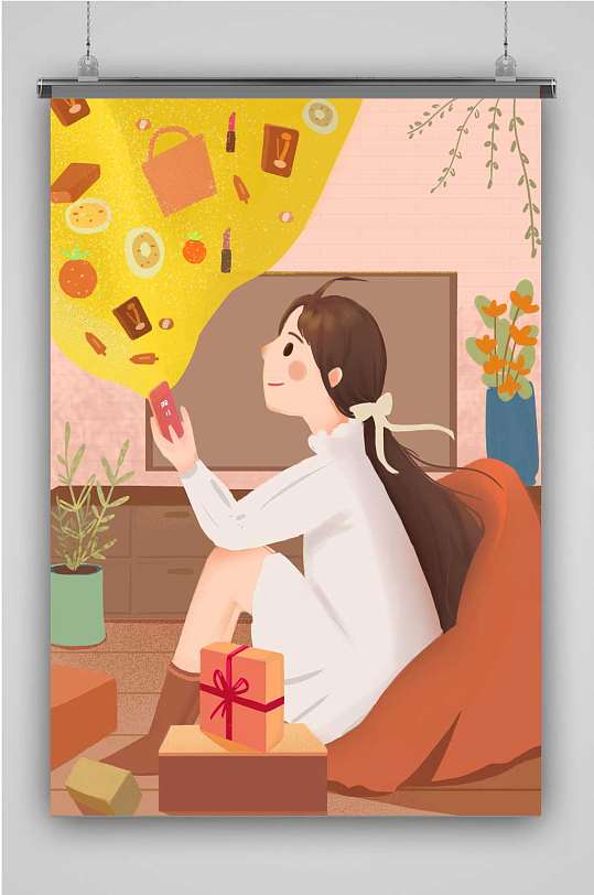 创意卡通人物女生插画海报-众图网