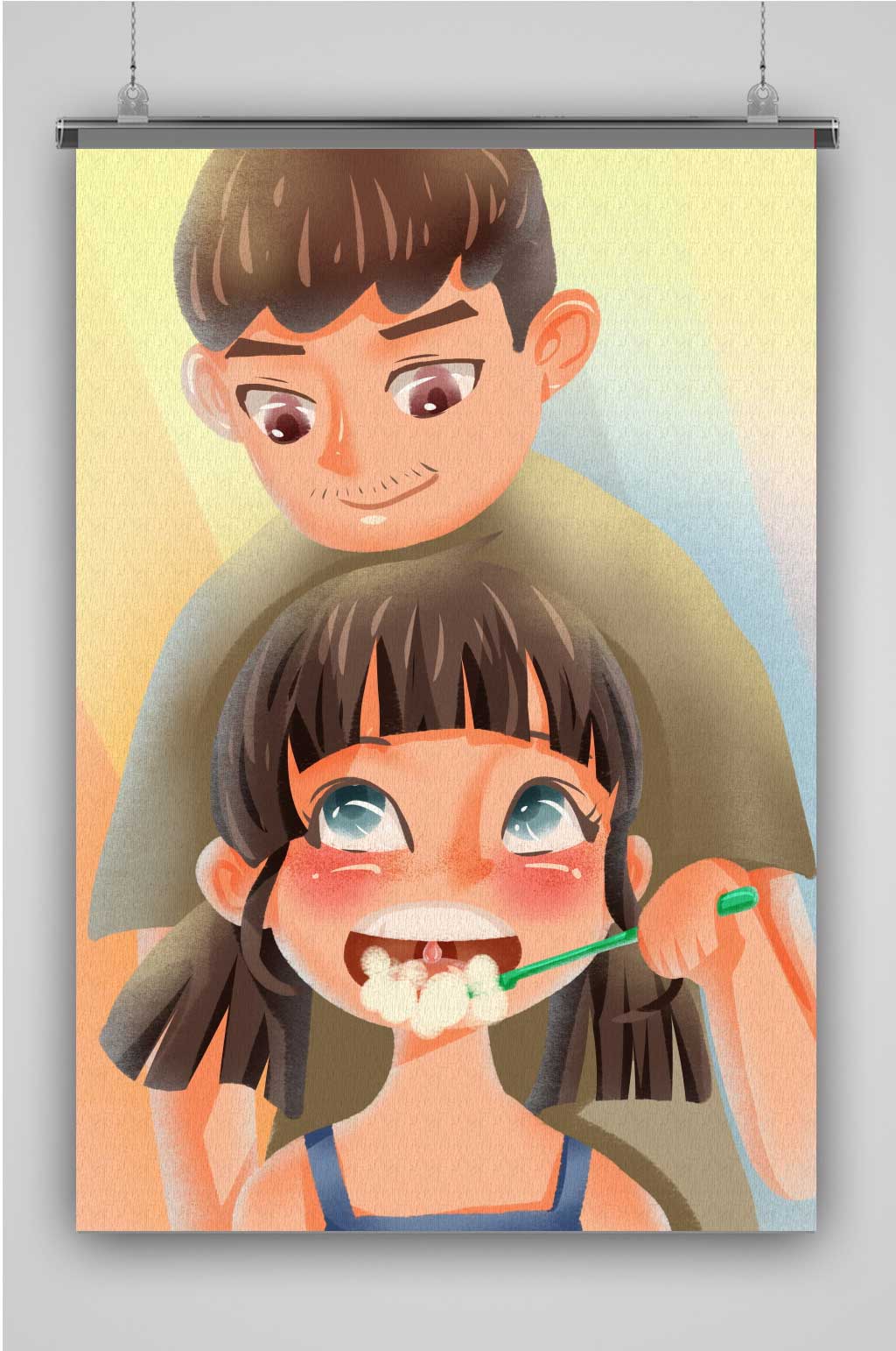 全国爱牙日正在教孩子刷牙的父亲素材