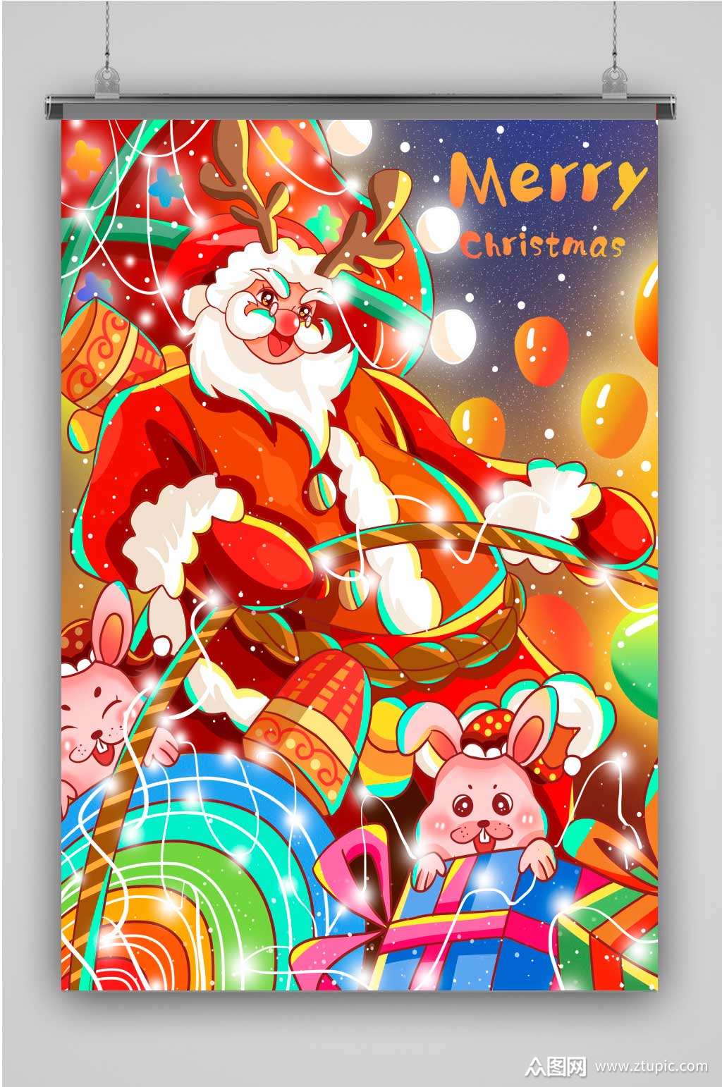 圣诞节创意卡通手绘抽象插画海报