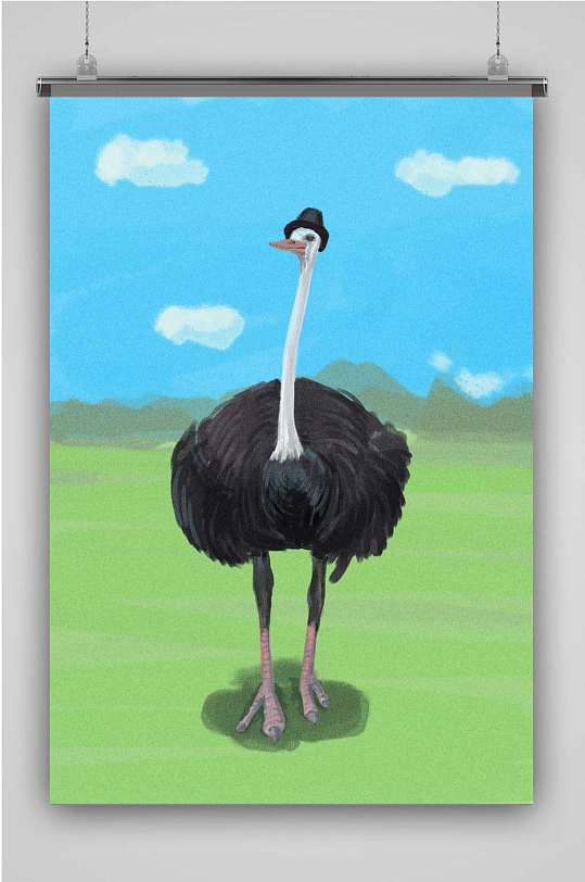鸵鸟创意卡通插画宣传海报