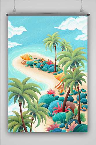 沙滩风情棕榈树与海