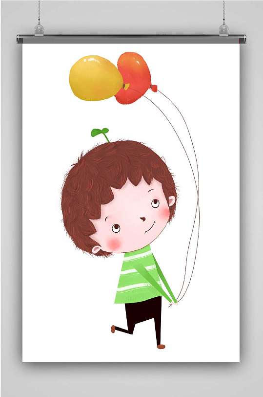小孩踏青创意卡通插画宣传海报